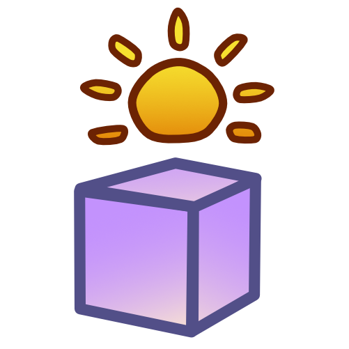 dry purple cube with a slight tan gradient in some areas. Above it is a sun. 